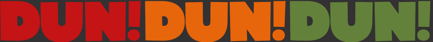 DUN! wordmark in red, orange and green
